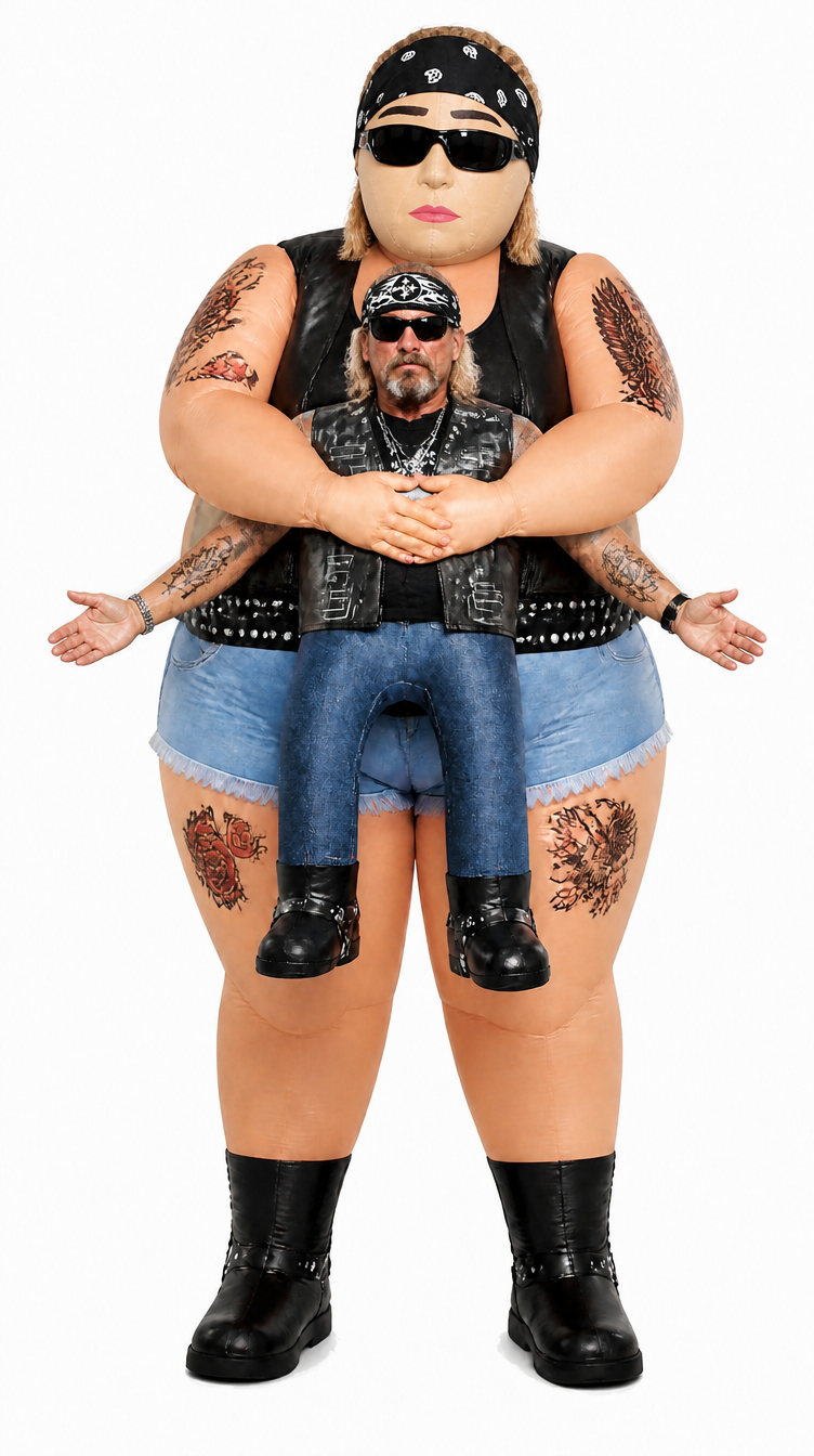 Old Lady Grab inflatable carry me biker costume